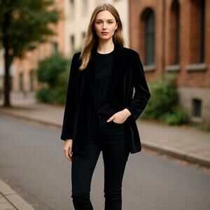 Estelle and Finn Black Velvet‎ Blazer Jacket Size 6 Short Swing Back Pleat Open